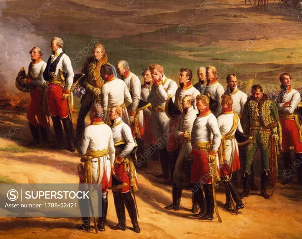 Ulm, October 20, 1805, Austrian General Karl Mack and his staff surrendering to Napoleon, 1815, by Charles Thevenin (1764-1838). Detail. Napoleonic Wars, Germany, 19th century.