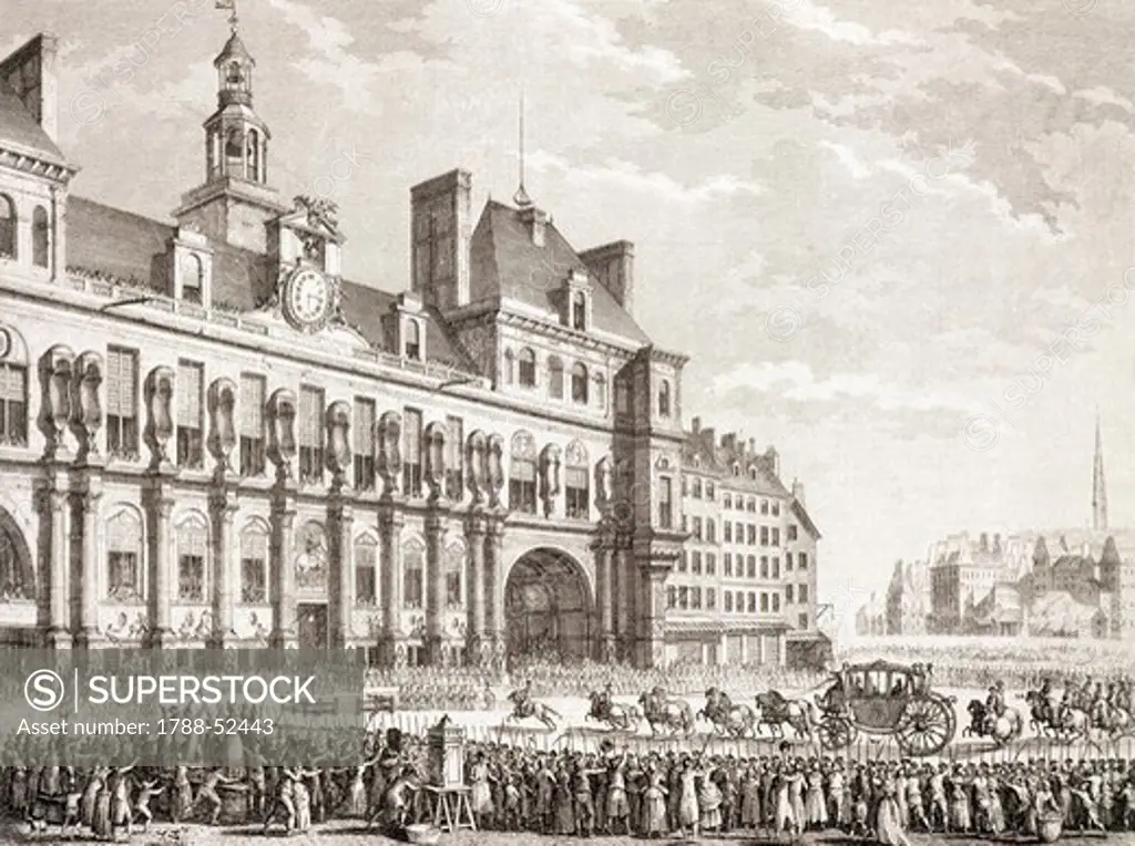 Louis XVI arriving at Paris City Hall, April 17, 1789. French Revolution, France, 18th century.
