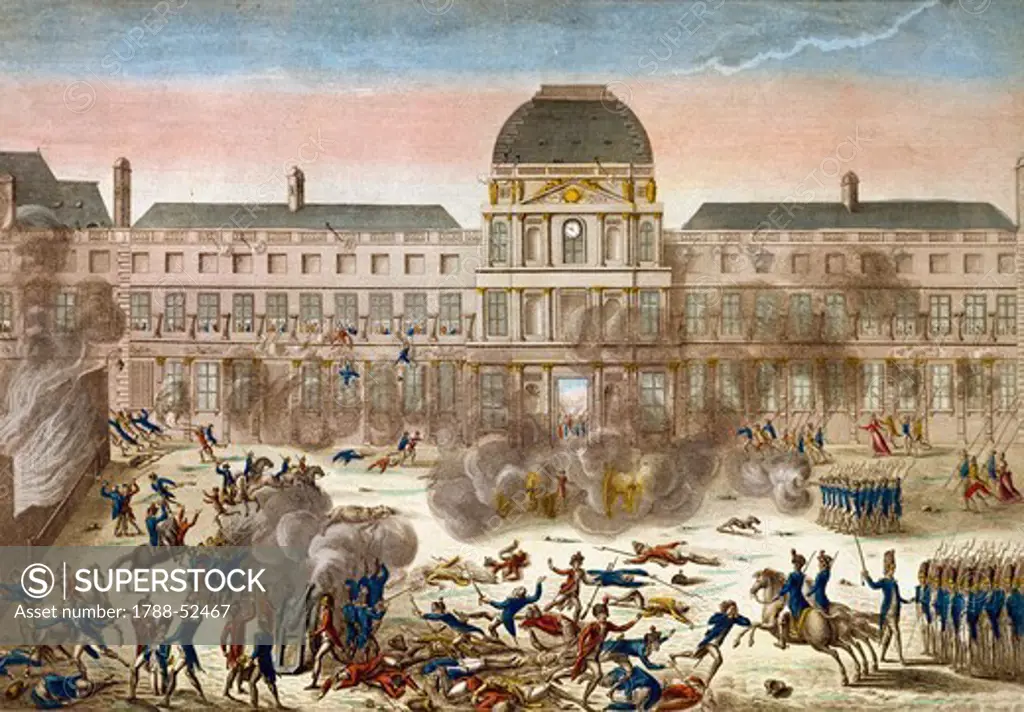 The storming of the Tuileries in Paris, August 10, 1792. French Revolution, France, 18th century.