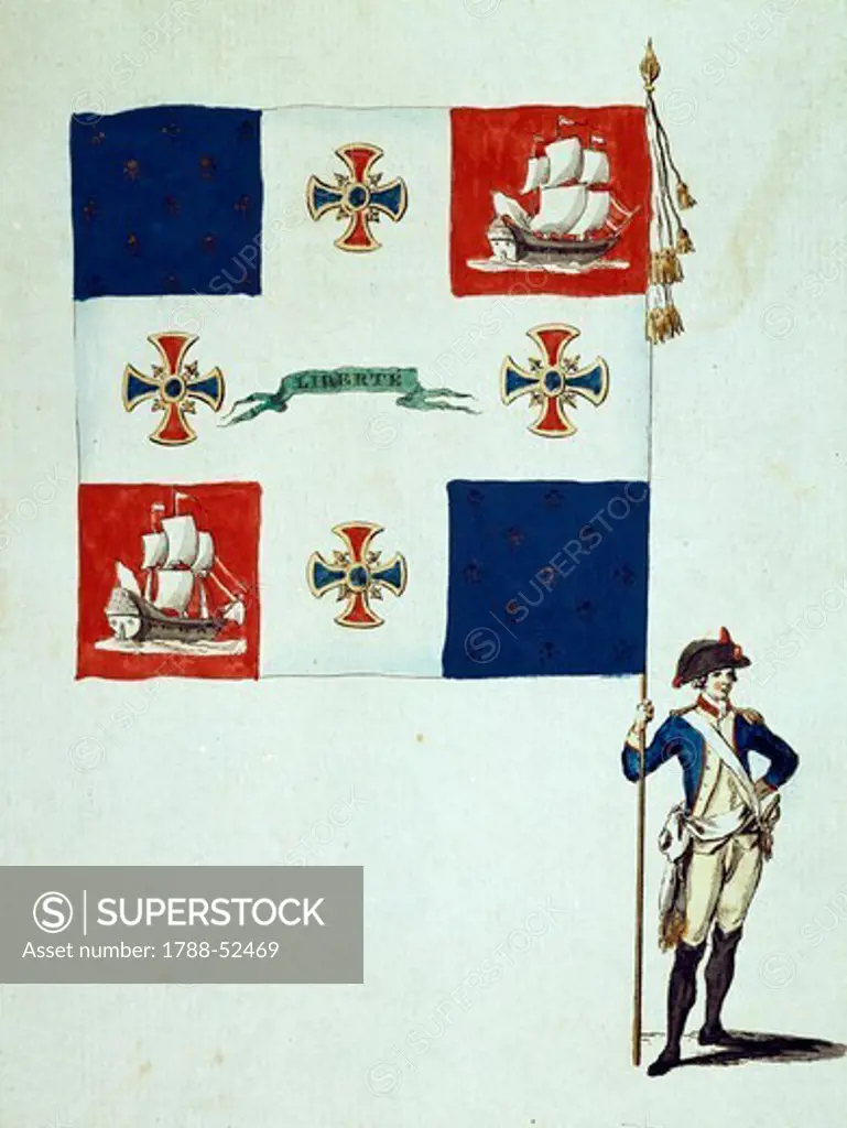 Flag of the Mathurins battalion. French Revolution, France, 18th century.