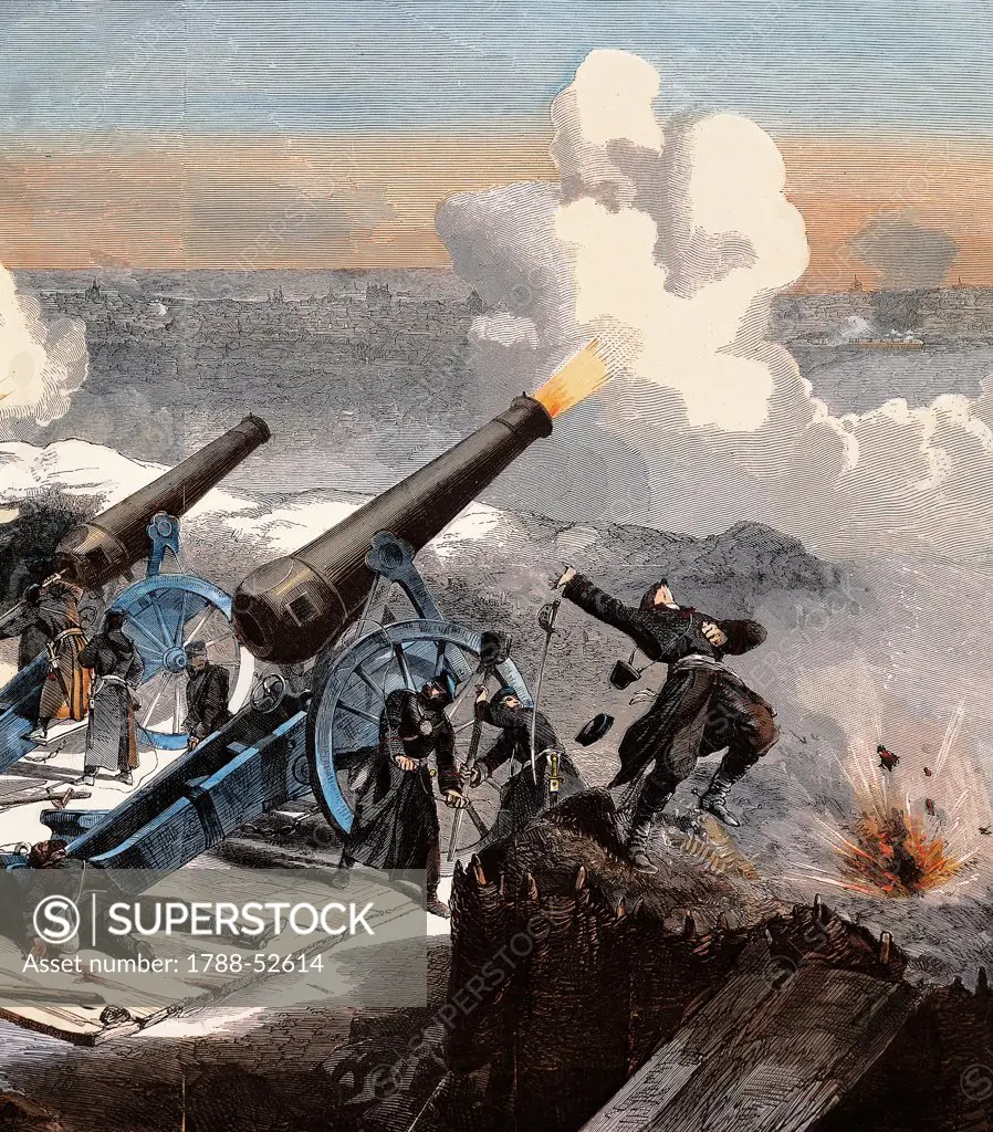 The Prussian artillery bombard Paris. Detail. Franco-Prussian War, France, 19th century.