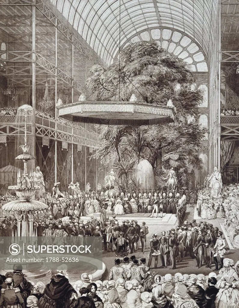 Queen Victoria opening the Great Exhibition at the Crystal Palace in London, 1851. England, 19th century.