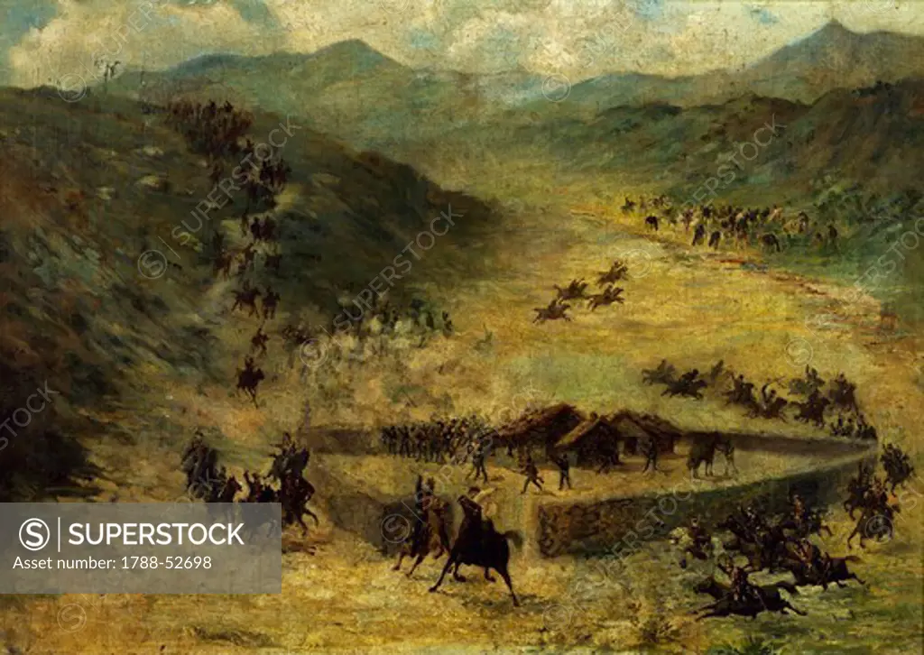Surprise assault on Tejar, December 19, 1815, painting by an unknown 19th-century artist. Argentina, 19th century.