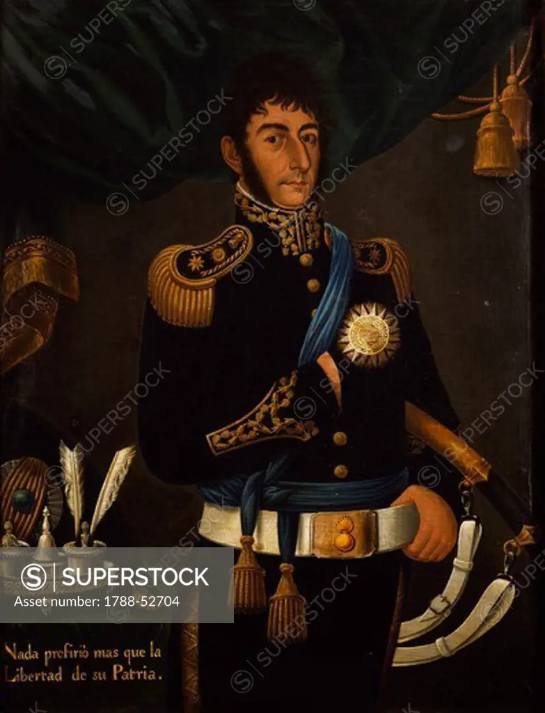 Portrait of Argentine General Jose de San Martin (1778-1850) painting by Jose Gil de Castro. Argentina, 19th century.