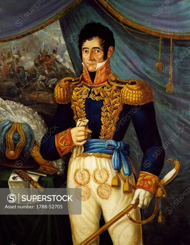 Portrait of the military offiicer and Argentinean politician Jose Rondeau (1775-1844) painting by Gaetano Galliano. Argentina, 18th-19th century.