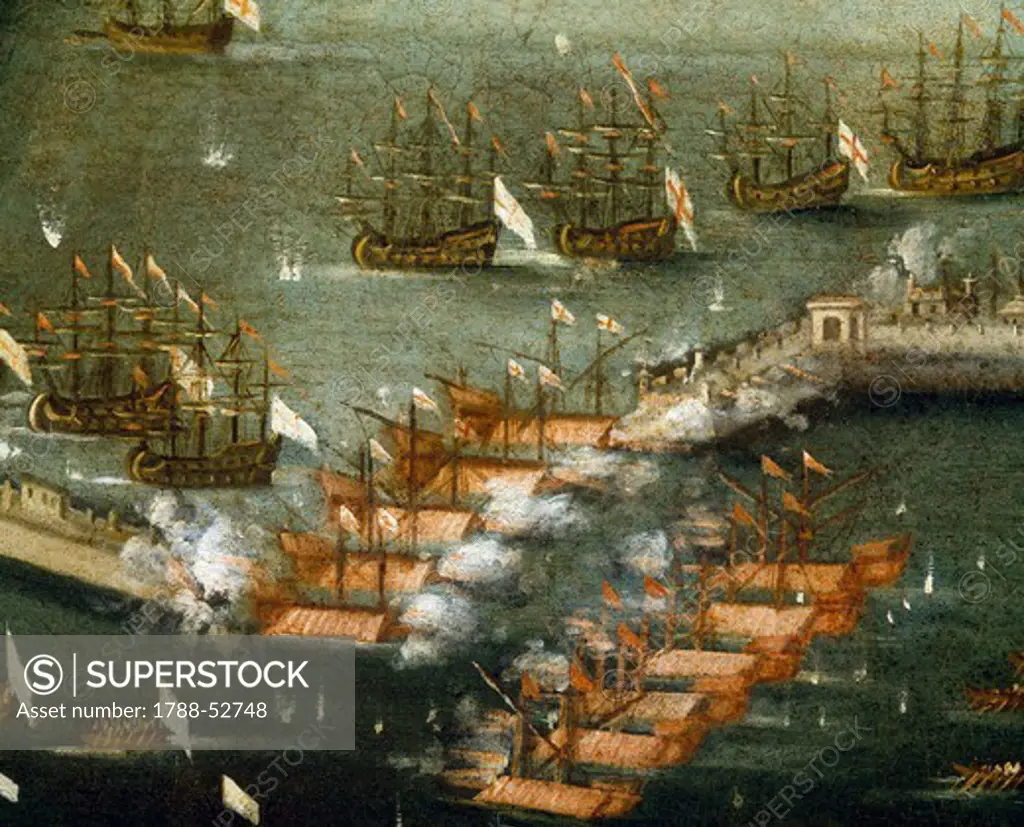 Bombardment of Genoa by the French navy, 1684. Detail. Italy, 17th century.