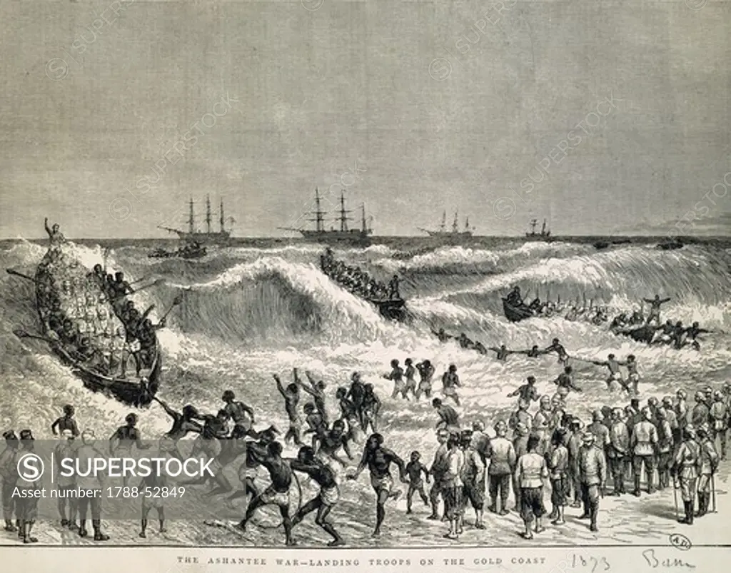 British troops landing on the Gold Coast, 1873. Anglo-Ashanti Wars, Ghana, 19th century.