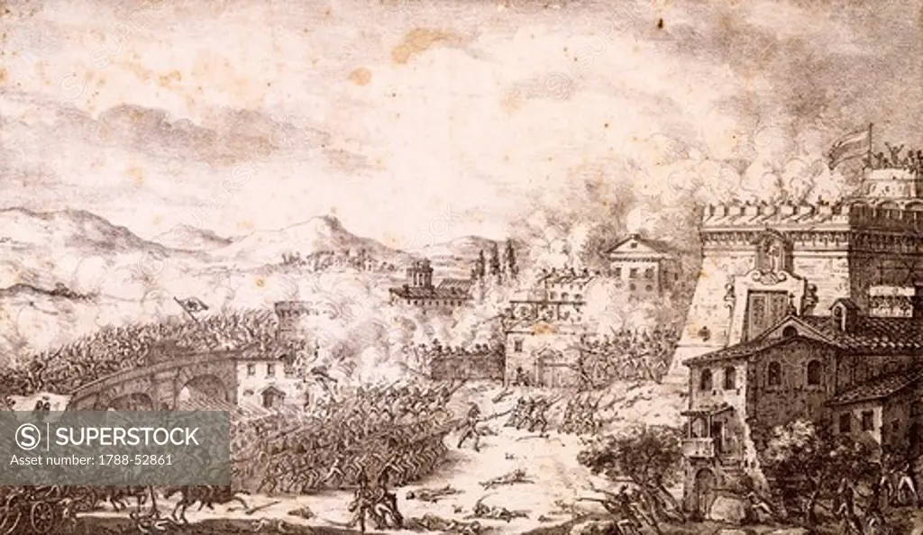 Battle of Rimini, March 25, 1831. Unification era, Italy, 19th century.