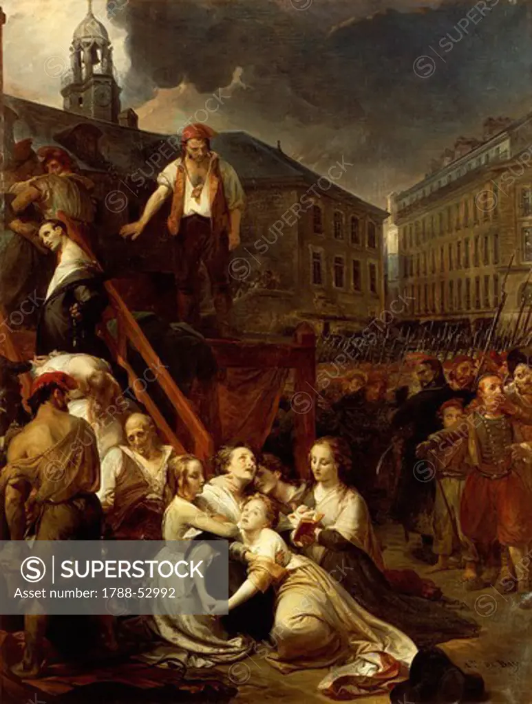 The execution of a noble in Nantes, 1793, oil on canvas, by Auguste - Hyacinthe Debay (1804-1865), 1859. French Revolution, France, 18th century.