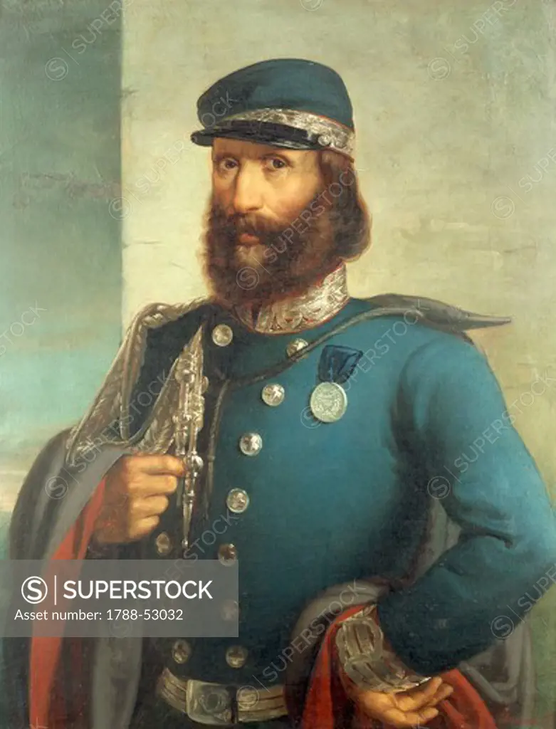 Portrait of Giuseppe Garibaldi (1807-1882), by Gerolamo Induno (1827-1890). Italian Unification (Risorgimento), Italy, 19th century.