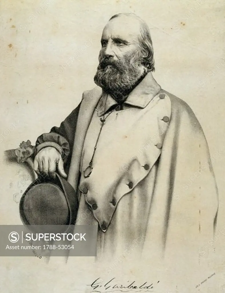 Portrait of Giuseppe Garibaldi. Unification era, Italy, 19th century.
