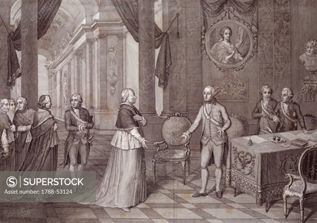 Joseph II receiving Pius VI in Vienna, 1782. Austria, 18th century.