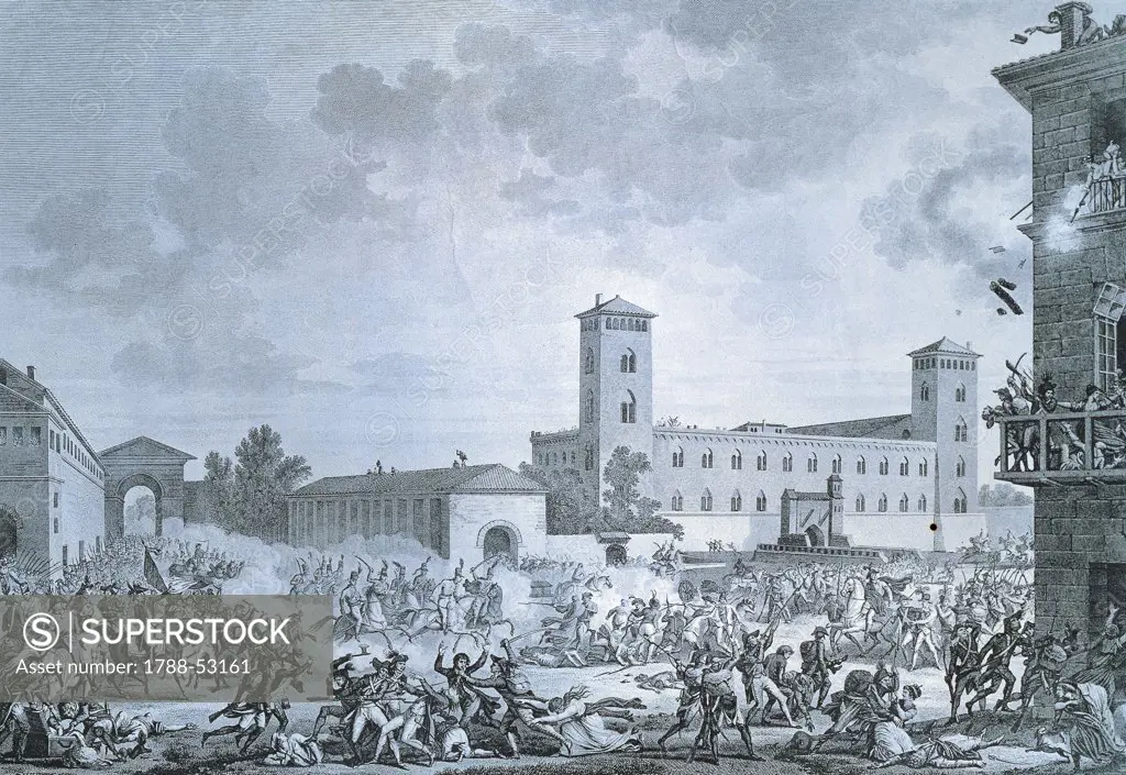 Revolt in Pavia, May 7, 1796. French Revolution, Italy, 18th century.