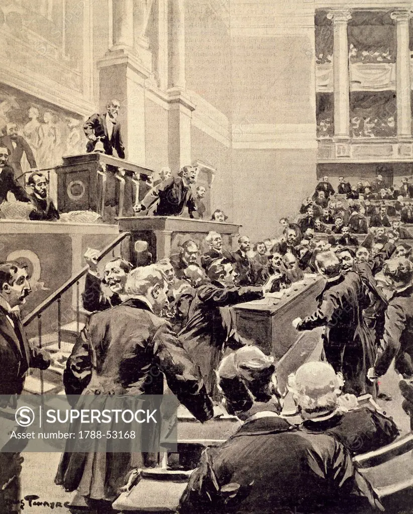 Jacques Marie Godefroy Cavaignac in 1898 in the Chamber of Deputies after Jean Jaures' speech about the Dreyfus Case. France, 19th century.