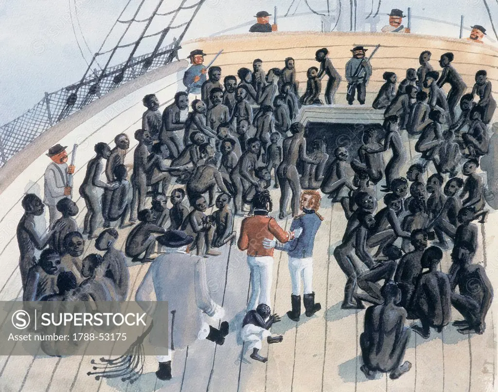 Slave ship. Slavery, Africa, 19th century.
