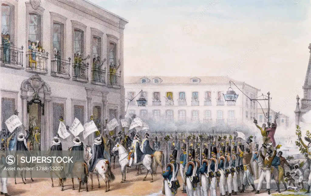 The citizens cheering Peter II of Braganza in Rio de Janeiro in April 1831. Brazil, 19th century.
