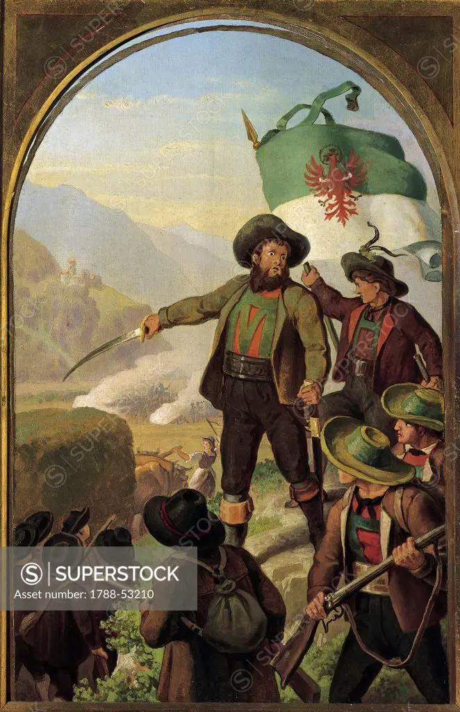 Andreas Hofer in the battle of Mount Isel, 1809. Tyrolean uprising, Italy, 19th century.