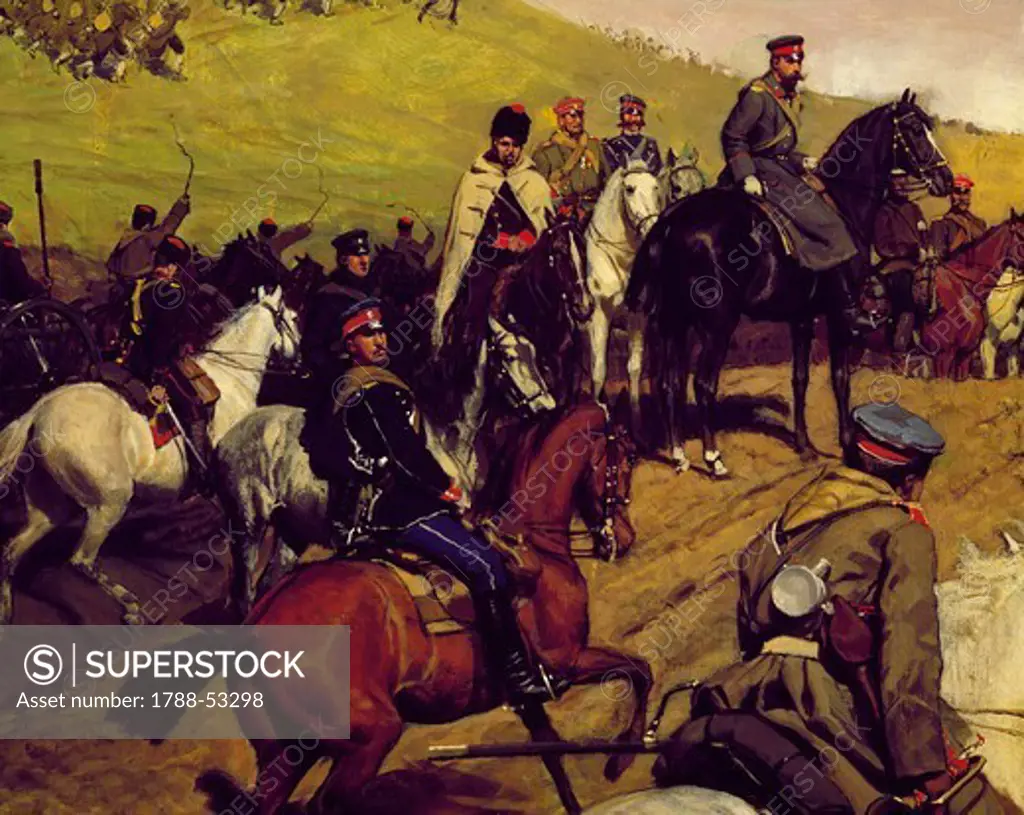 The Bulgarian army crossing the Serbia-Bulgarian border. Serbian-Bulgarian War, Serbia and Bulgaria, 19th century.