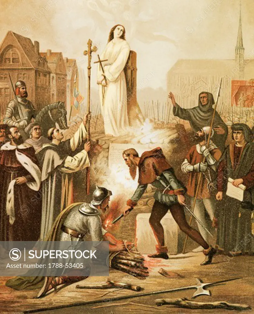 Joan of Arc at the stake, May 30, 1431, painting by Frederic Legrip (1817-1871), 1861.
