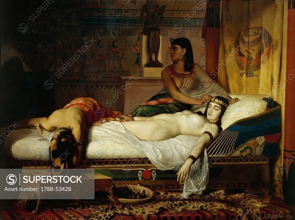 The death of Cleopatra, 1874, by Jean Andre Rixens (1846-1924), oil on canvas. End of the Ptolemaic Kingdom, Egypt, 1st century BC.