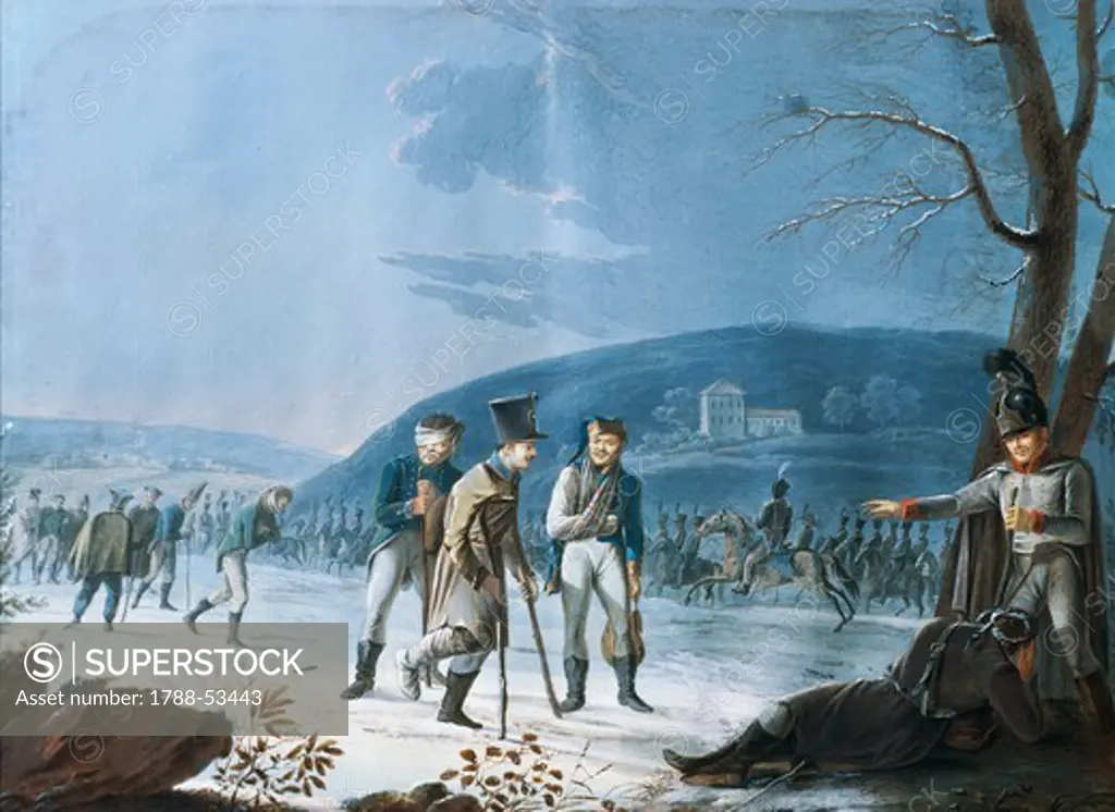 Russian prisoners after the Battle of Austerlitz, December 1805, by Colonel Barbier, Commander of the Second Hussars, gouache. Napoleonic Wars, Czech Republic, 19th century.