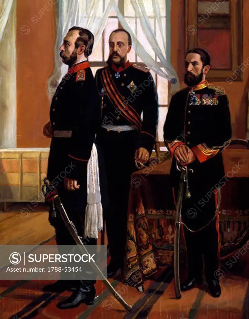 Osman Nuri Pasha surrendering to Tsar Alexander II. Detail. Russo-Turkish War, 19th century.