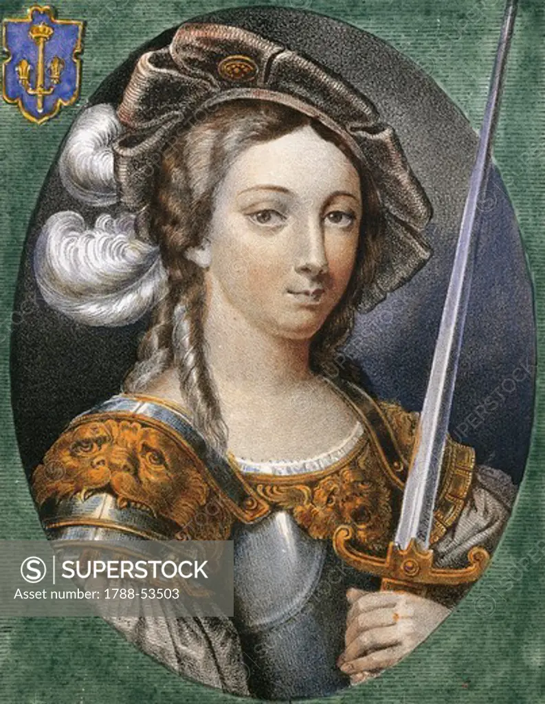Portrait of Joan of Arc (1412-1431),engraving, 17th century.