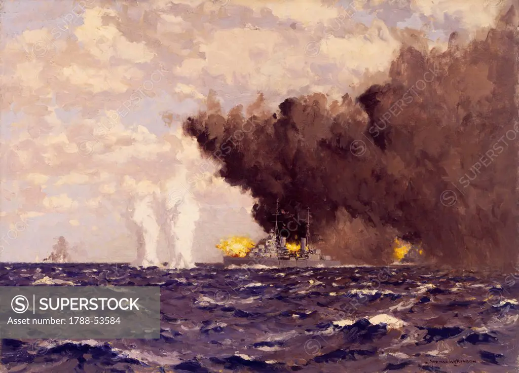 The Second Battle of Sirte, March 2, 1942, by Norman Wilkinson (1878-1971). World War II, Libya, 20th century.
