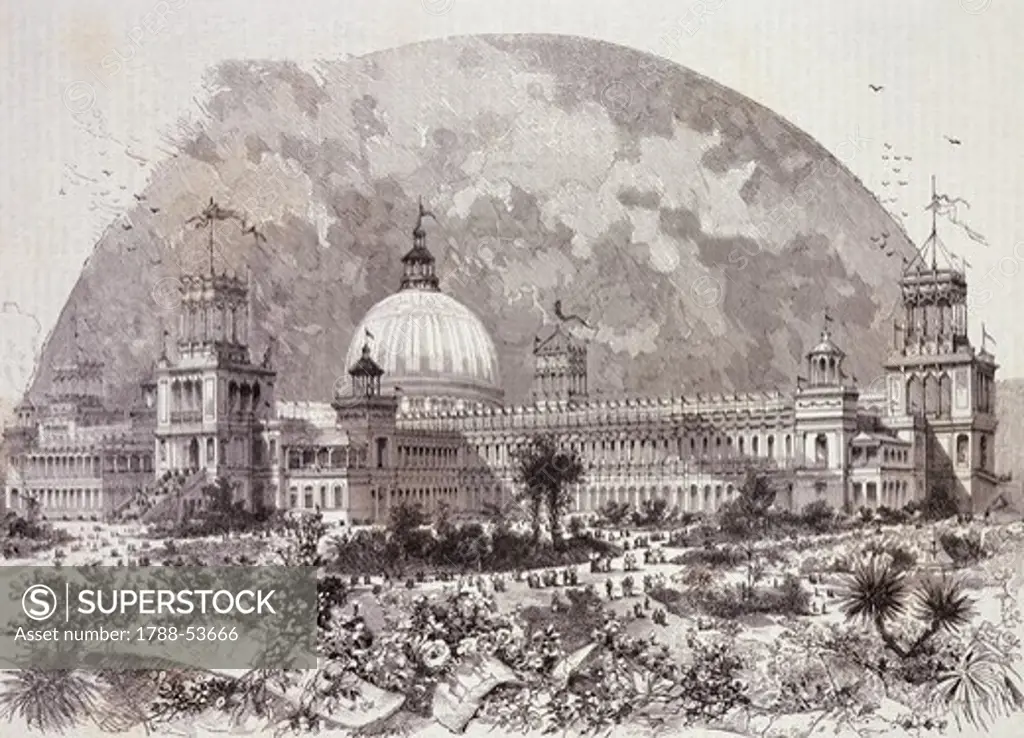 Garden Palace of the Sydney International Exhibition, 1879, from the Italian Illustration, April 13, 1879.