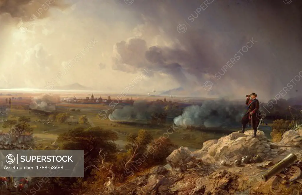 The siege of Capua seen from Monte Sant'Angelo, by Carlo Bossoli (1815-1884). Second War of Independence, Italy, 19th century.