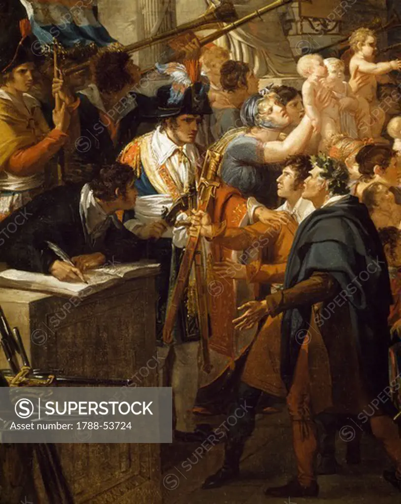 The enlistment of the volunteers or The country in danger, detail from a painting by Guillon Lethiere (1762-1832) depicting a scene from the French Revolution, 1799. France, 18th century.