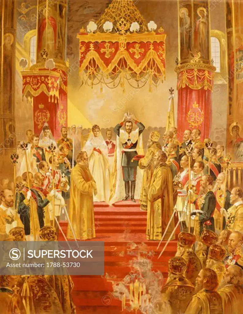 The coronation of Tsar Nicholas II, May 1896, lithograph. Russia, 19th century.