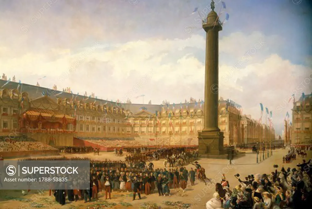 Return of Napoleon III's army from Italy, parade on Place Vendome in Paris, August 14, 1859, by Louis Eugene Ginain (1818-1886). Second French Empire, France, 19th century.