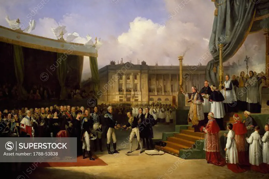 Charles X, May 3, 1826 laying the first stone of the monument erected to the memory of Louis XVI in Place de la Concorde in Paris. France, 19th century.