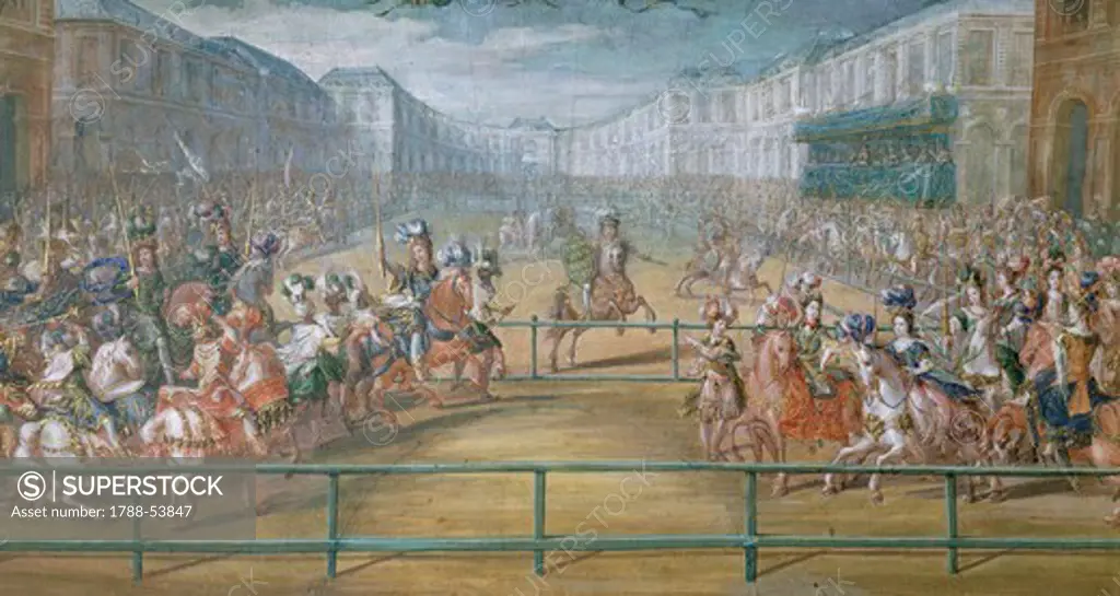 The Grand Dauphins carousel in the courtyard of the stables at Versailles, painted by Jean-Baptiste Martin (1659-1735), 1686. France, 17th century.