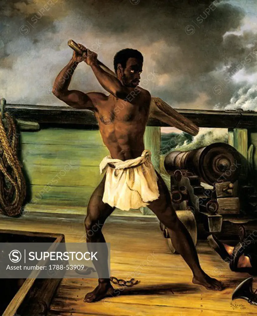 A slave rebellion on a slaveship, 1833, by Edouard Antoine Renard (1802-1857), oil on canvas. Slavery, Caribbean, 19th century.