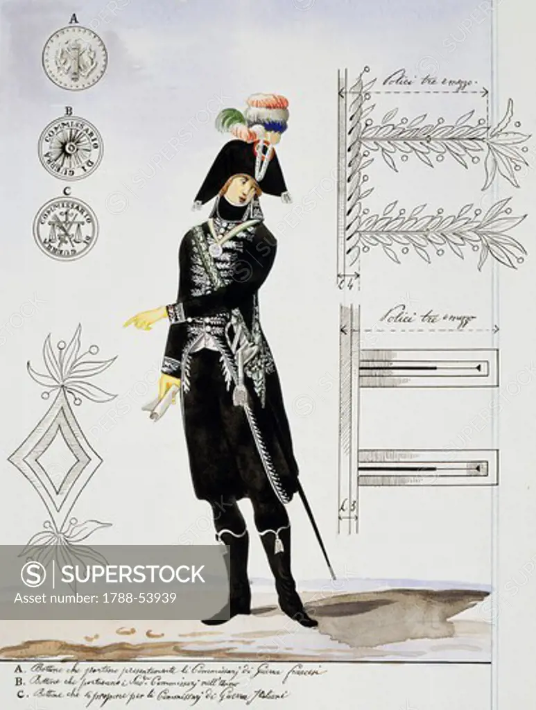 Commissioner officer, drawing. Italy, 18th century.