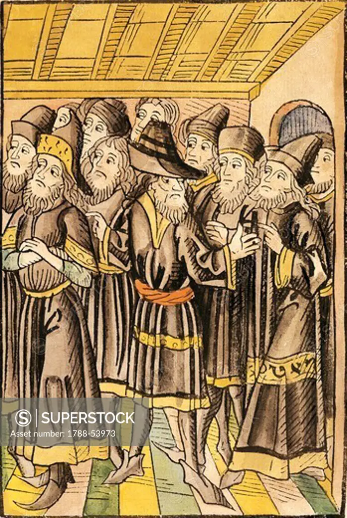 The Moldovan delegation, illustration from the Chronicle of the Council of Constance by Ulrich von Richental (ca 1360-1436 or 1437), published in1482. Germany, 15th century.