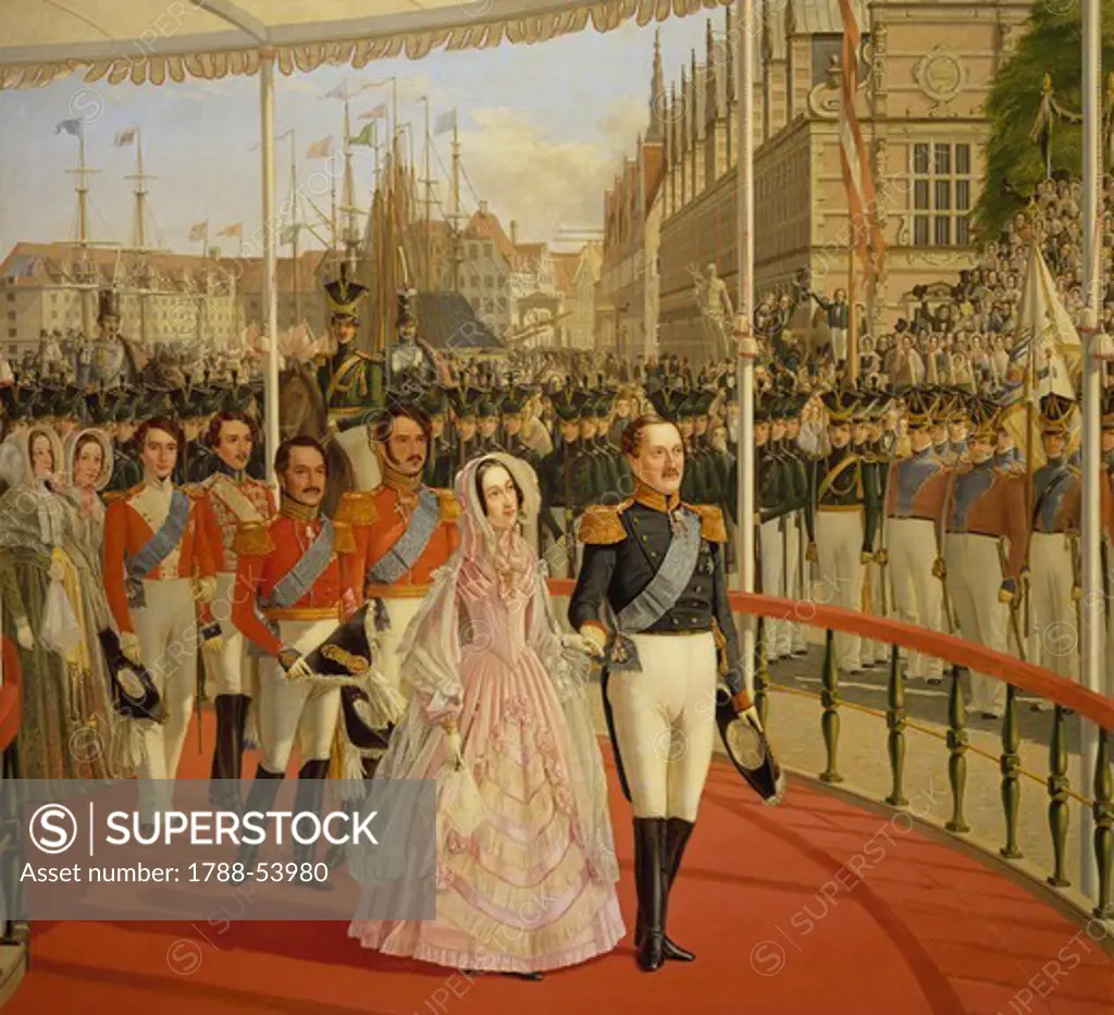 Frederick VII and Princess Marianne in procession on 22 June 1841 in Copenhagen, painting by Carl Balsgaard (1812-1893). Denmark, 19th century.