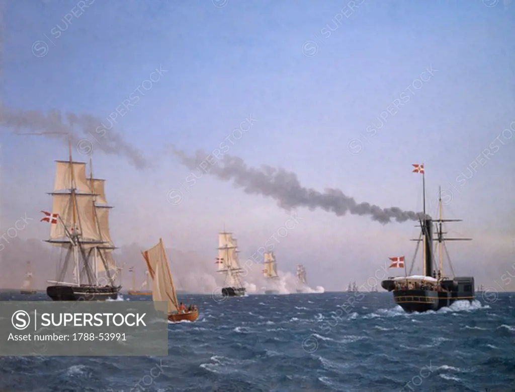 King Christian VIII aboard the royal ship to assisting in war maneuvers off Copenhagen, May 2, 1843, painting by Willem Christopher Eckersberg (1783-1853). Denmark, 19th century.