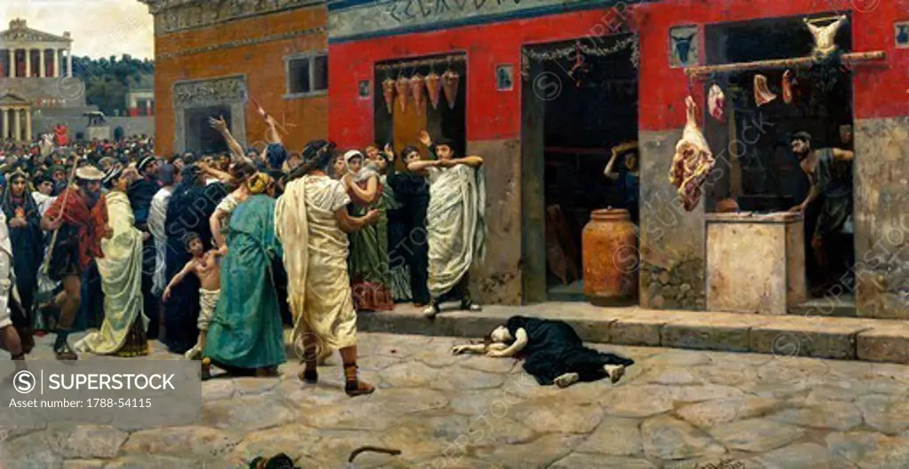 Story of Virginia, 1882, by Camillo Miola (1840-1919), oil on canvas, 91x76 cm. Republican, Italy, 5th century BC.