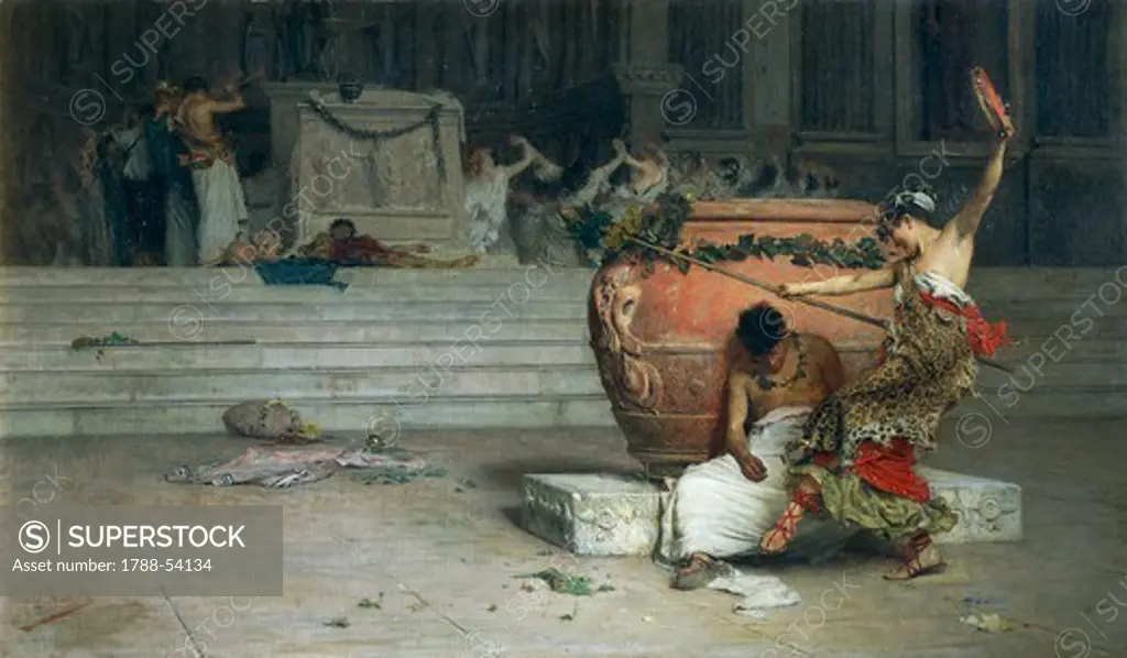 In the Temple of Bacchus, 1881, by Giovanni Muzzioli (1854-1894), oil on canvas, 93.3 x158 cm.