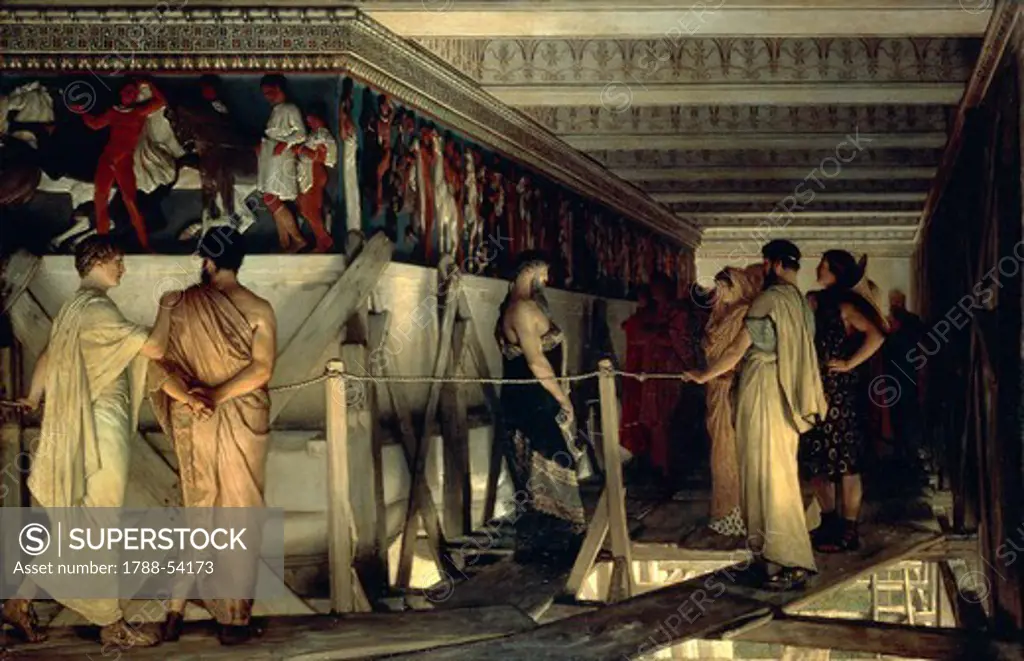 Phidias showing the frieze in the Parthenon to friends, by Lawrence Alma-Tadema (1836-1912), 1868, oil on canvas, 72x110 cm. Ancient Greece, 5th century BC.