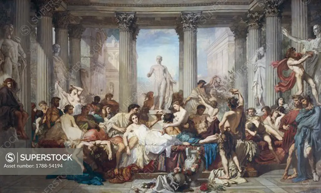 The Romans of the Decadence, 1847, by Thomas Couture (1815-1879), oil on canvas, 466x775 cm. Ancient Rome.