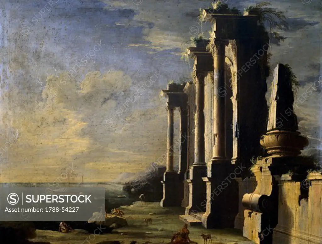 Ruins by the sea, painted by Leonardo Coccorante (1680-1750).