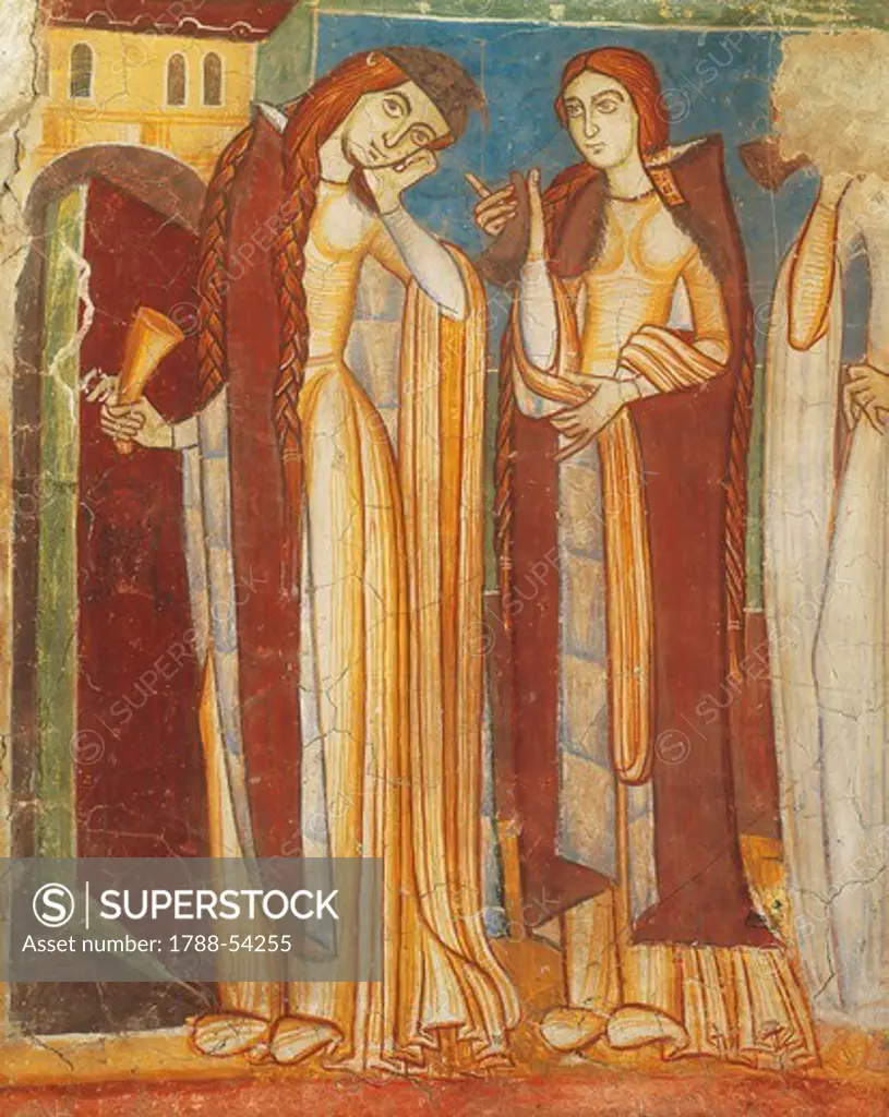 Foolish virgins, fresco, Hocheppan Chapel, Eppan an der Weinstrasse, Trentino-Alto Adige. Detail. Italy, 12th-13th century.