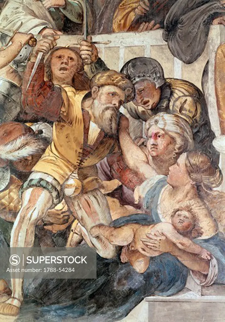 The Massacre of the Innocents, detail from the Life of Jesus, fresco painted in 1516-1517, by Altobello Melone (active from 1505-1540), Cathedral of Santa Maria Assunta, Cremona. Italy, 16th century.