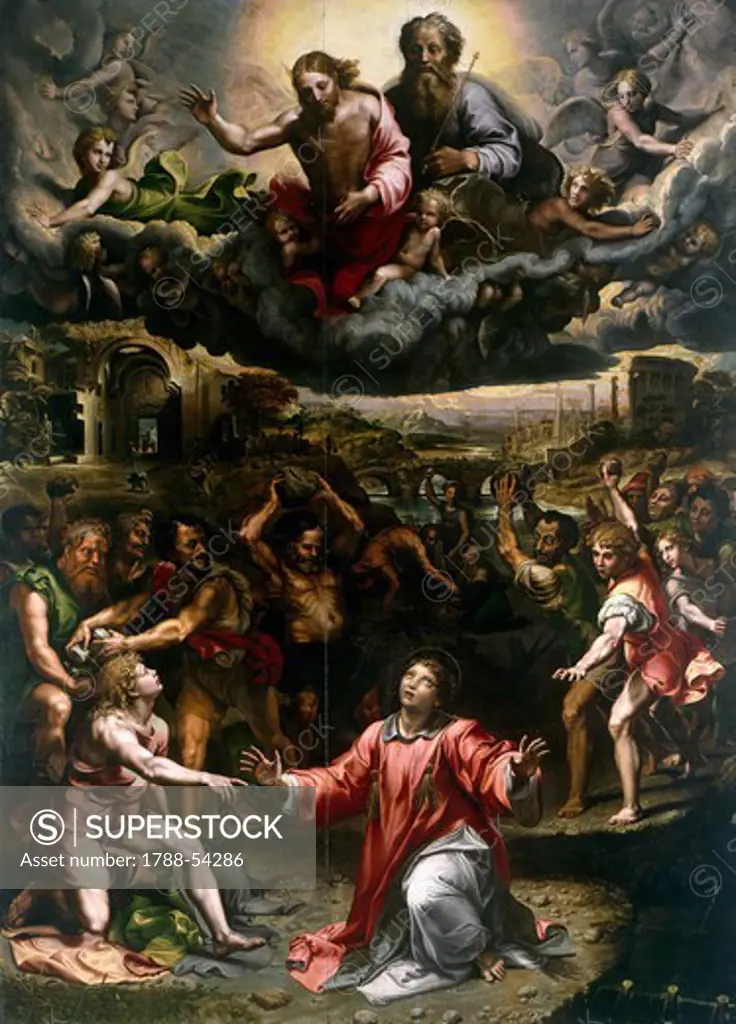 St Stephen's martyrdom, painted by Giulio Romano (1499-1546). St Stephen Church, Genoa. Italy, 16th century.