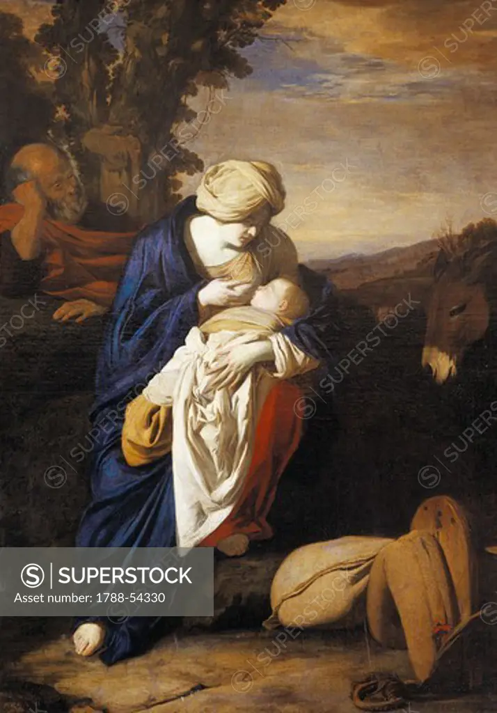 Rest on the Flight into Egypt, 1641, by Aniello Falcone (1607-1656), oil on canvas, cm 126x92, Cathedral of Santa Maria Assunta, Naples (UNESCO World Heritage List, 1995), Campania. Italy, 17th century.