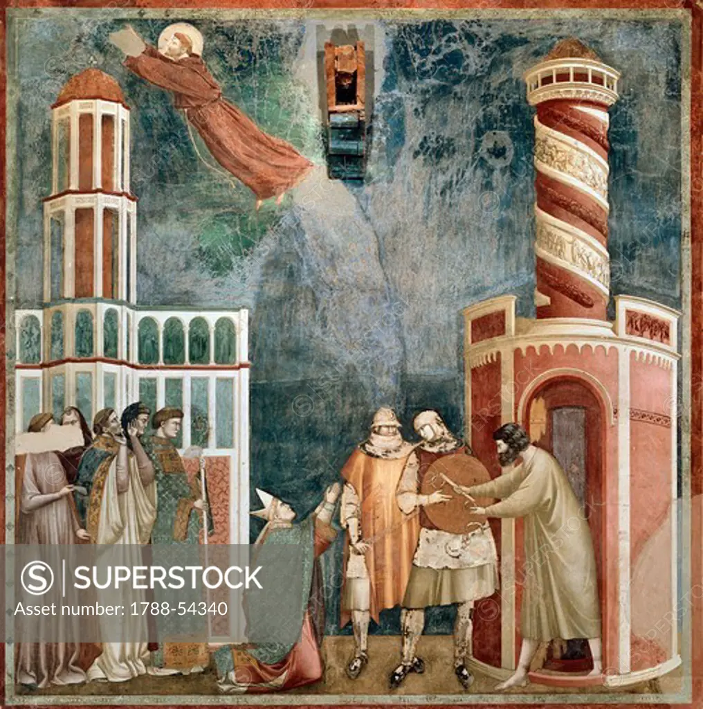 Stories of St Francis, freeing the heretic, fresco by the Master of Saint Cecilia (13th-14th century), Upper Church, Papal Basilica of St Francis of Assisi (UNESCO World Heritage List, 2000), Assisi, Umbria. Italy, 12th-14th century.